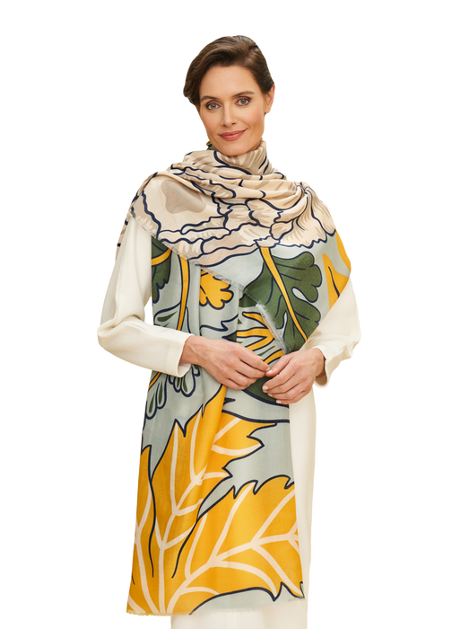 Sjaal met wilde bloemen en print
