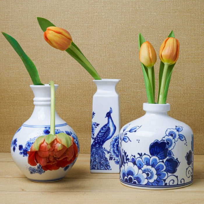 Heinen Delfts Blauw - Vaas rond bloem