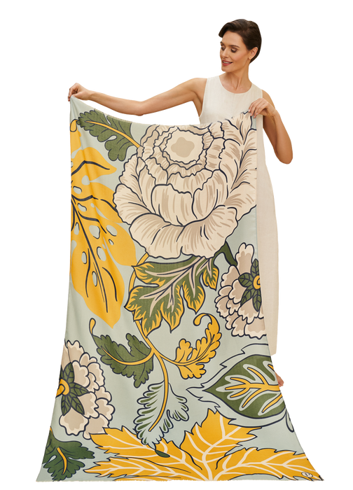 Sjaal met wilde bloemen en print