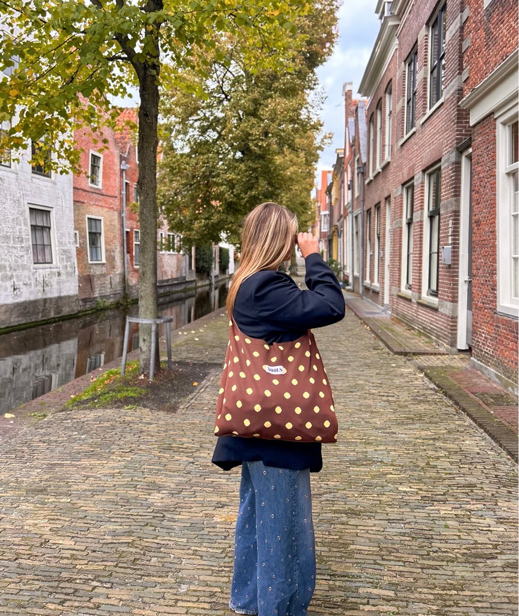 Nools Riva Bag polkadot brown yellow