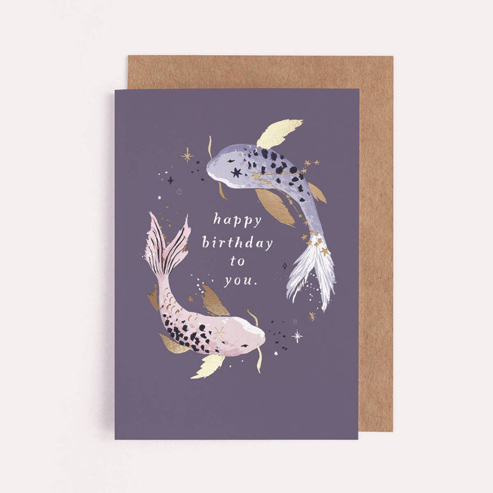 Koi Zodiac verjaardagskaart | Sterrenbeeld Vissen | Astrologische kaart