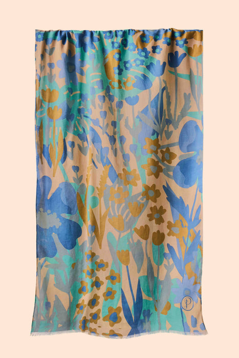 Katoenen Sjaal - Lente Bloemen-Denim