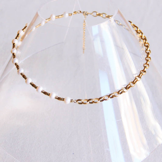 Grove schakelketting met parels