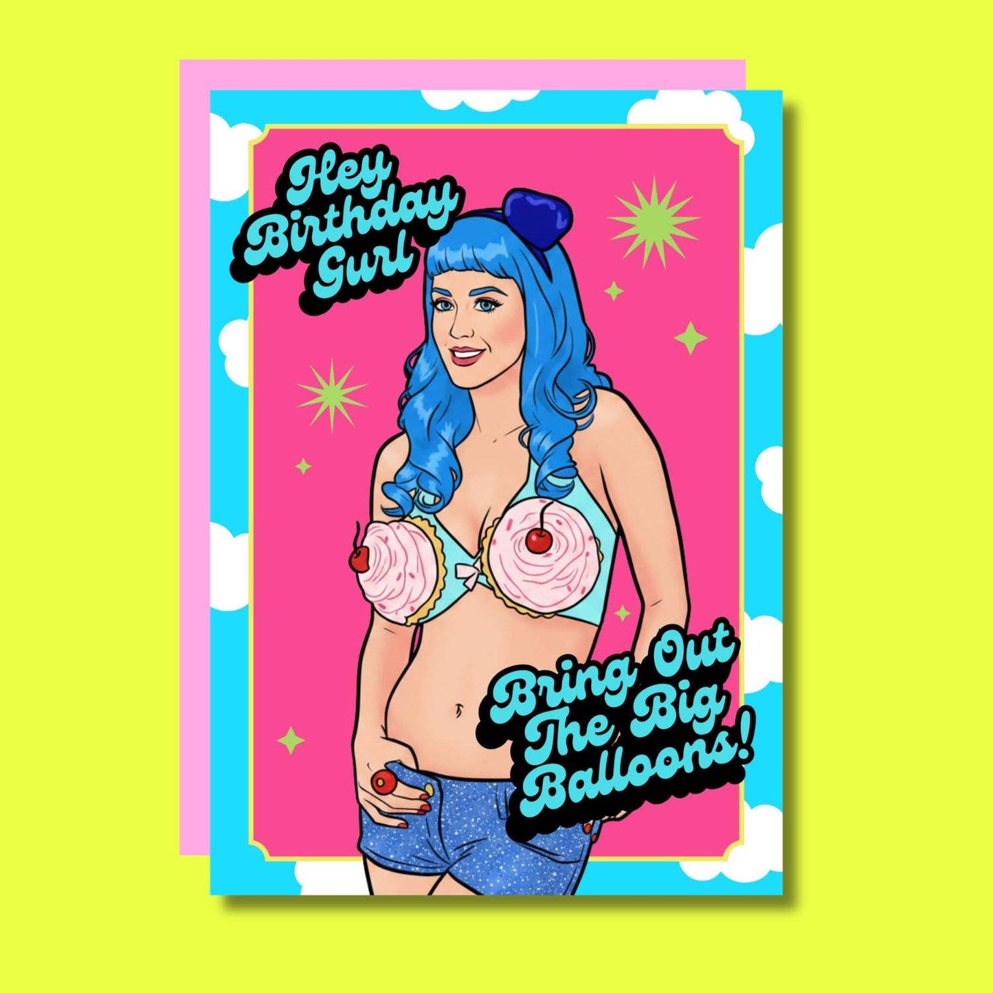 Verjaardagsmeisje, haal de grote ballonnen tevoorschijn — grappige popgirl-kaart