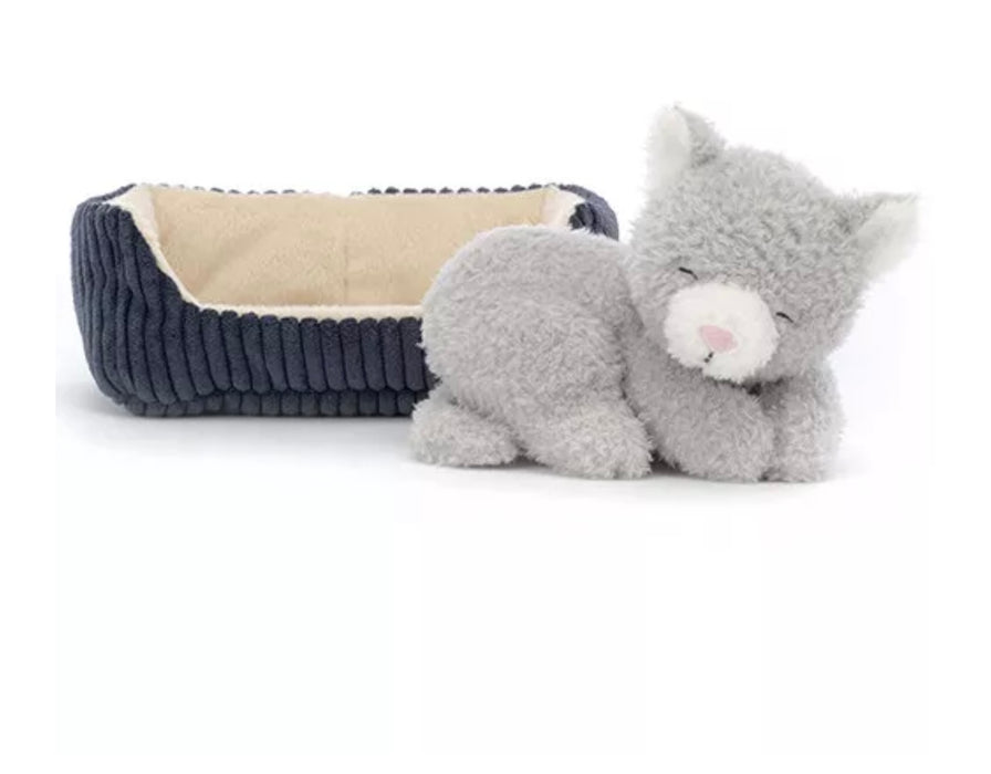 jellycat knuffelpoes in mandje napping nipper cat - 14 cm