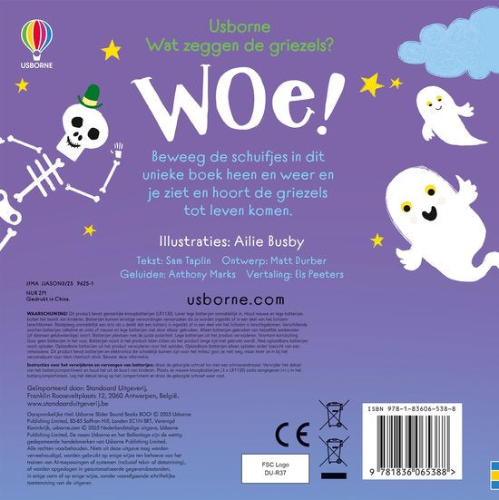 USBORNE Schuif en luister  Wat zeggen de griezels? Woe!