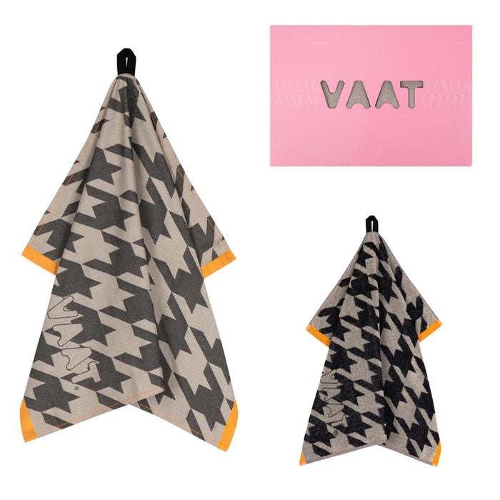 VAAT Amsterdam - Giftset hand- en theedoek 'Pied-de-Poule' (Black/Sand)