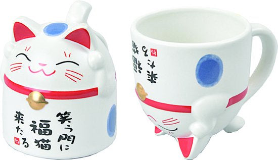 Tokyo Design Wit/Rood/Blauwe beker – Lucky Cats – 8.5 x 9.8cm 350ml