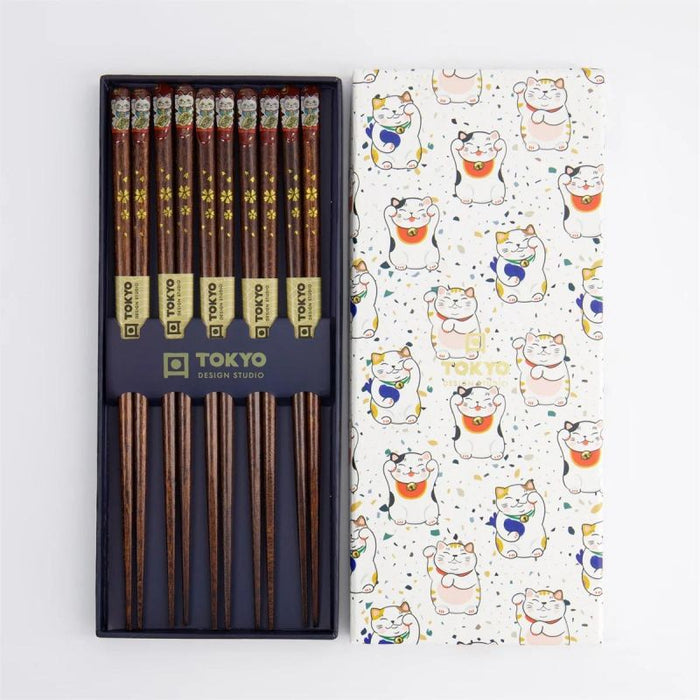 Tokyo Design Studio – Chopstick Set - Luckycat – Eetstokjes – Set van 5 paa