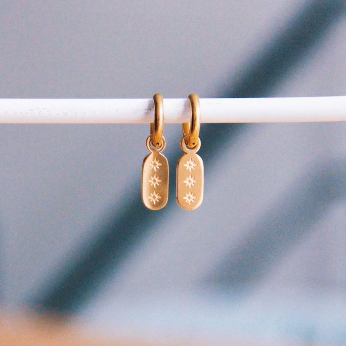 Creolen van roestvrij staal met label en sterren — goud