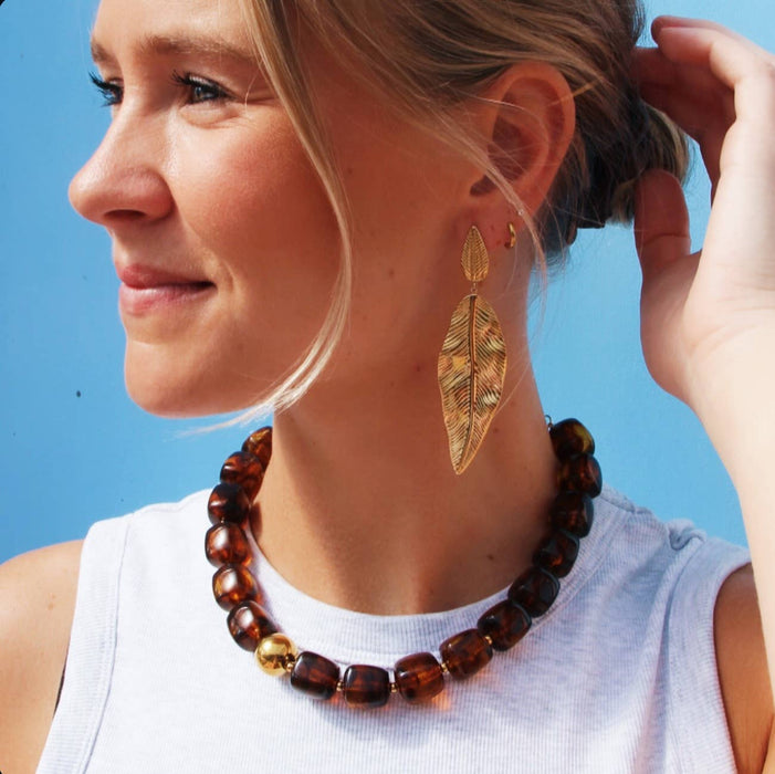 XL vierkante kralenketting - gemarmerd bruin