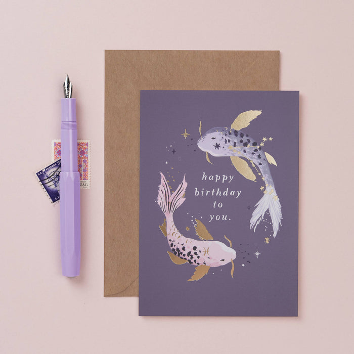 Koi Zodiac verjaardagskaart | Sterrenbeeld Vissen | Astrologische kaart