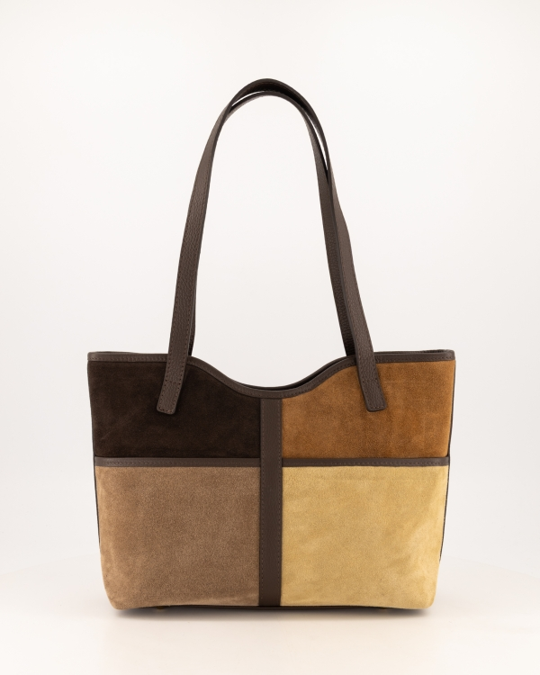 Teatro Livorno Patchwork Shoulder Bag in warme bruintinten, voorzijde